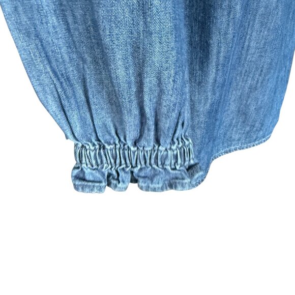 Talbots Petite ruffle neck long sleeve denim popover top women's size SP - Picture 7 of 10